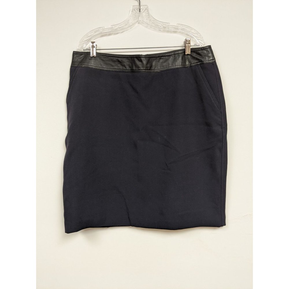 Worthington Size 18 Skirt Navy Blue Lined Modest Womens black Faux Leather Waist